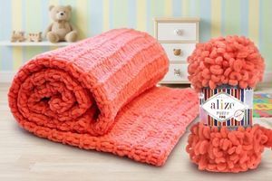 Дитячий плед з Alize Puffy Fine: техніка в'язання руками, таблиця розрахунку кількості пряжі фото