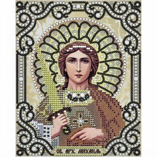 Схема для вишивки, габардин, Ікона Архангел Михаїл в перлах, золото, 13х17 см 12-ЖС-5017 фото