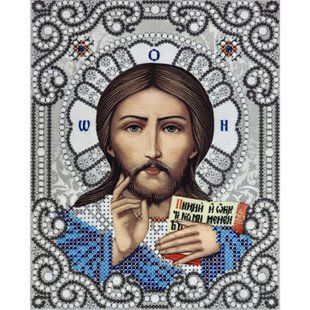 Схема для вишивки, габардин, Ікона Господь Вседержитель в перлах, срібло, 13х17 см 12-ЖС-5002 фото