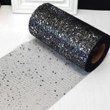 Фатин з блиском, сітчаста стрічка, 15 см, крупний глітер, чорний 003329 фото