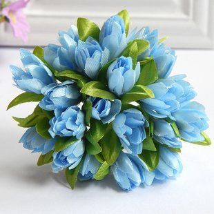 Искусственные цветы Подснежники, букетик, голубые, 20 шт 000911 фото