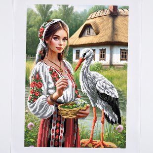Схема вишивки бісером (нитками) "Дівчина і лелека", габардин, 30х42 см 5-B596 фото