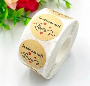 Наліпка (стікер) Handmade with love, 25 мм, крафт, 10 шт 002084 фото